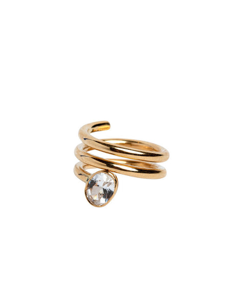 Genevieve Lau jewelry, gold coil ring, gold coil ring with white sapphire