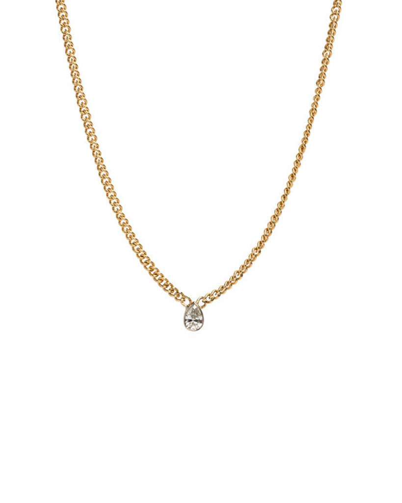 Genevieve Lau jewelry. Palm Beach necklace.  Gold curb chain necklace with pear shaped diamond.