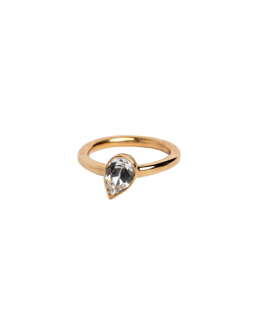 Genevieve Lau Jewelry.  Rome ring.  Gold ring with pear shaped white sapphire.
