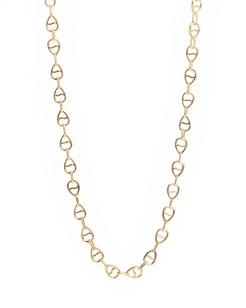 Gold chain necklace on a white background