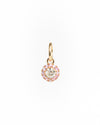 Gold pendant with a central diamond and pink gemstones on a white background