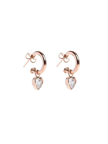 Geneveieve Lau jewelry, gold hoop earrlings with white sapphire hearts, hoop earrings with heart drops