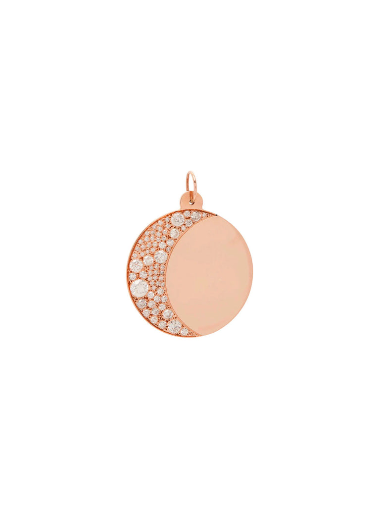 Genevieve Lau Jewelry.  Gold disc charm with moon shape in inlaid diamonds.  