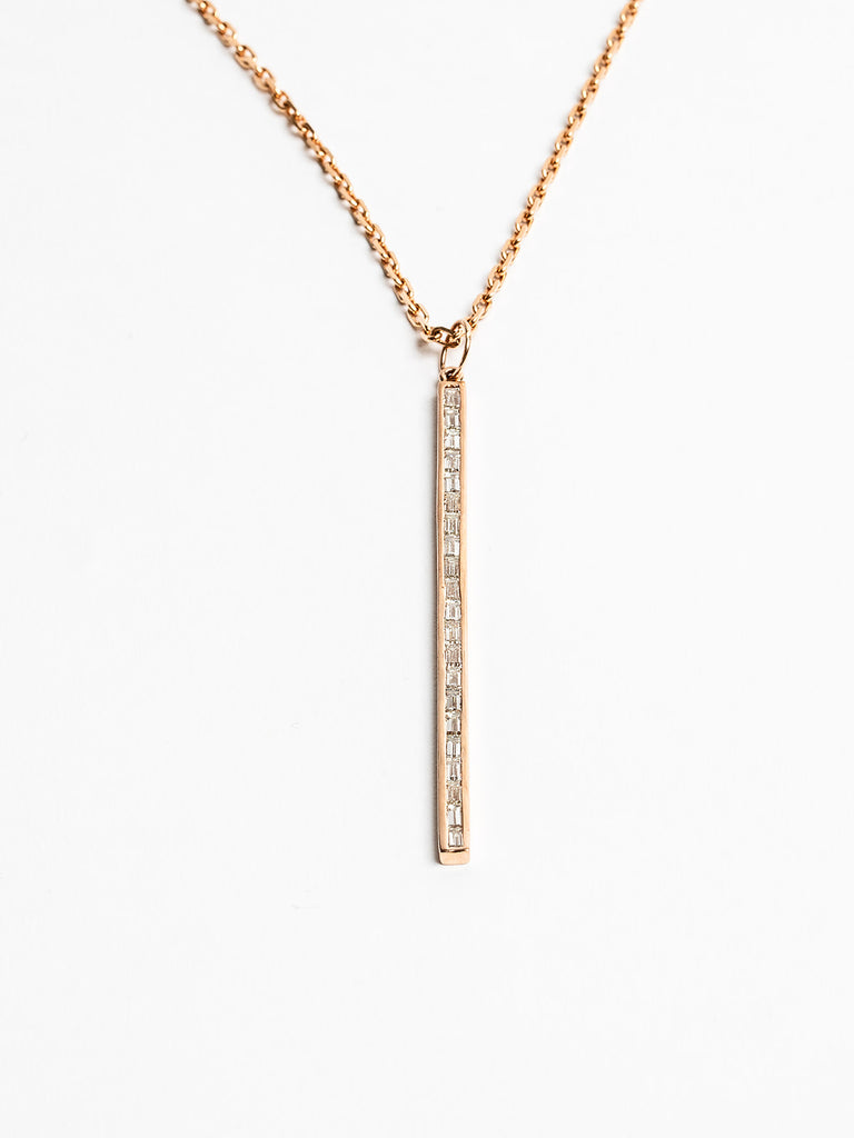 Genevieve Lau jewelry. Paris necklace.  Gold chain with gold stick filled with diamonds. 