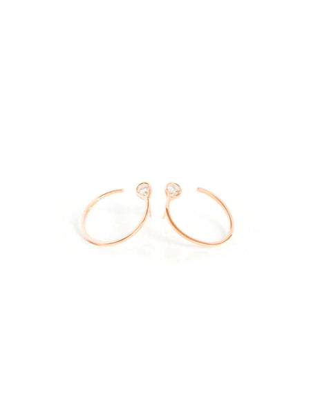 Genevieve Lau jewelry, gold hoop earring wtih pear shaped diamond, gold earrling, diamond earring