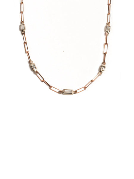 Genevieve Lau jewelry.  Milan necklace. Gold chain with bezel set diamonds. Gold and diamond necklace. 