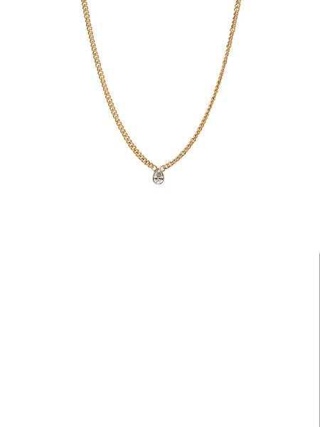 Genevieve Lau jewelry. Palm Beach necklace.  Gold curb chain necklace with pear shaped diamond. 