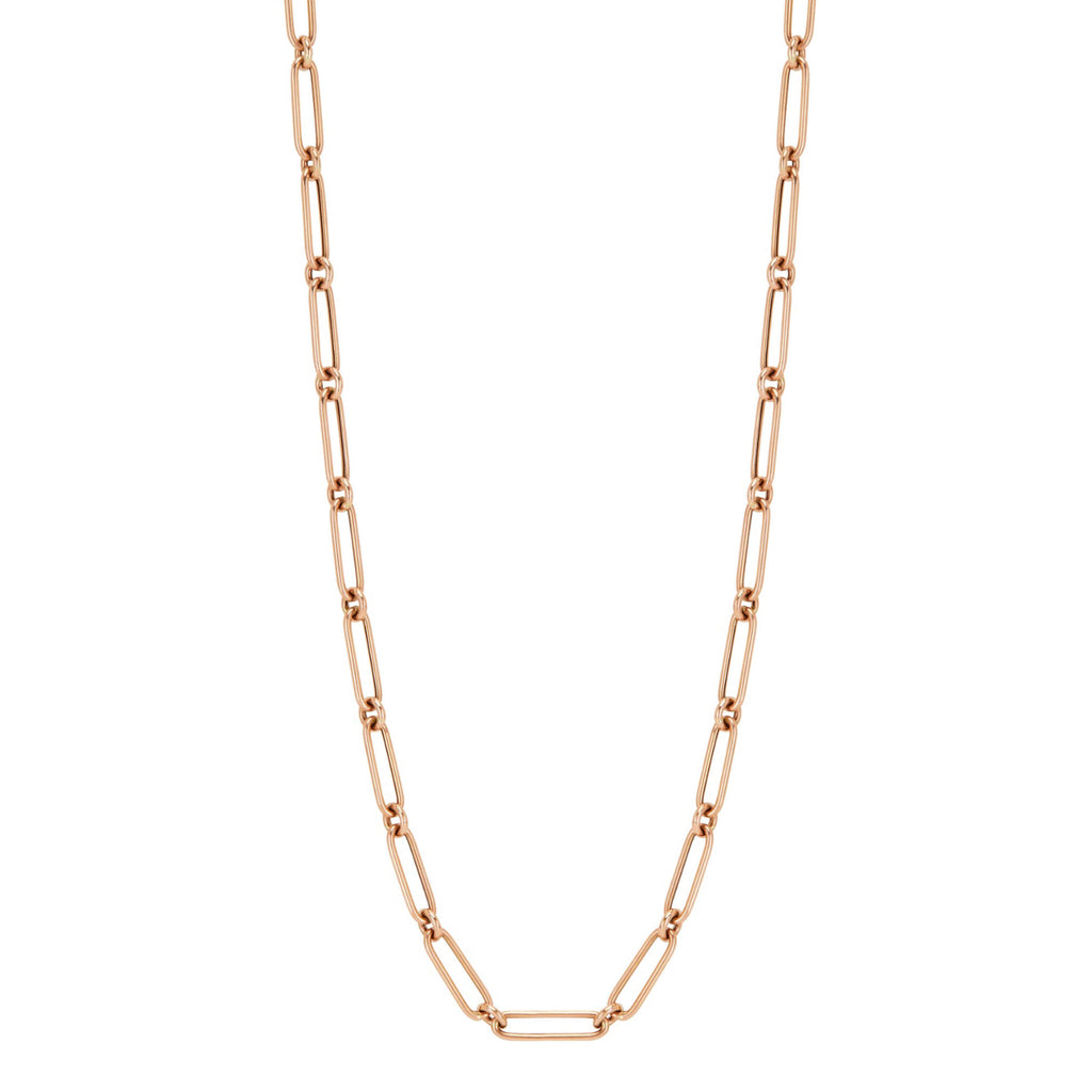 Genevieve Lau Jewelry.  Hollow paperclip chain with round link. Rose gold chain necklace.  Hollow rose gold chain.  