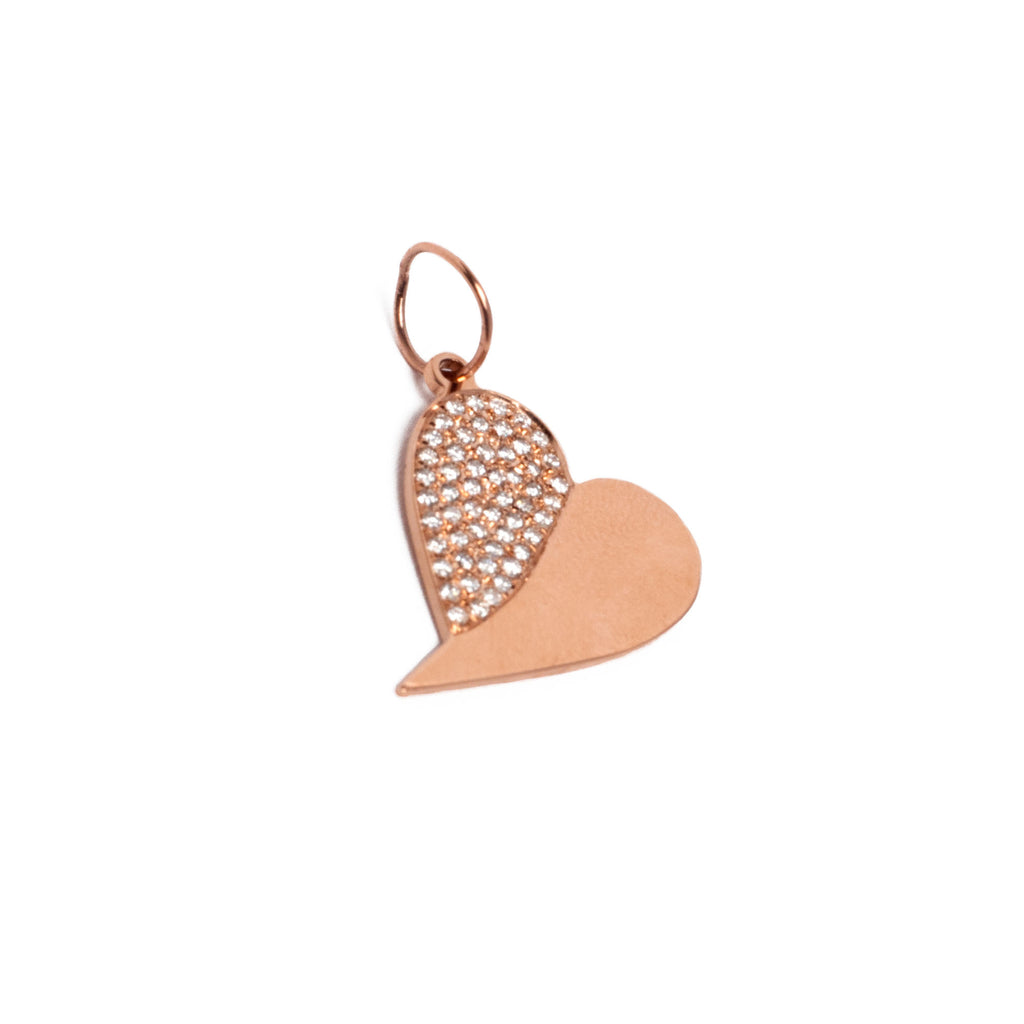 Genevieve Lau Jewelry. Solid 14K Gold Charm with embedded Diamonds.Imperfect yet perfect heart charm.  Heart charm with diamonds.  